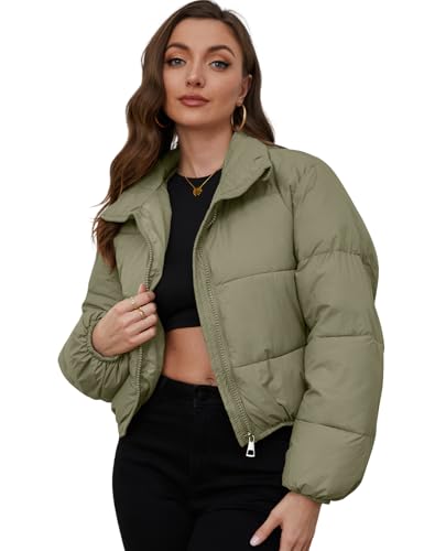 Yimoon Women's Cropped Puffer Jacket Quilted Lightweight Stand